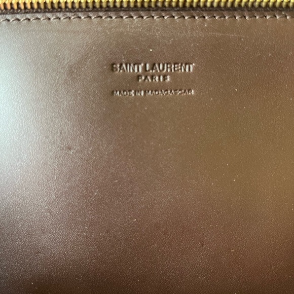 Saint Laurent Logo Raffia Tote chocolate and leather. - Picture 5 of 7